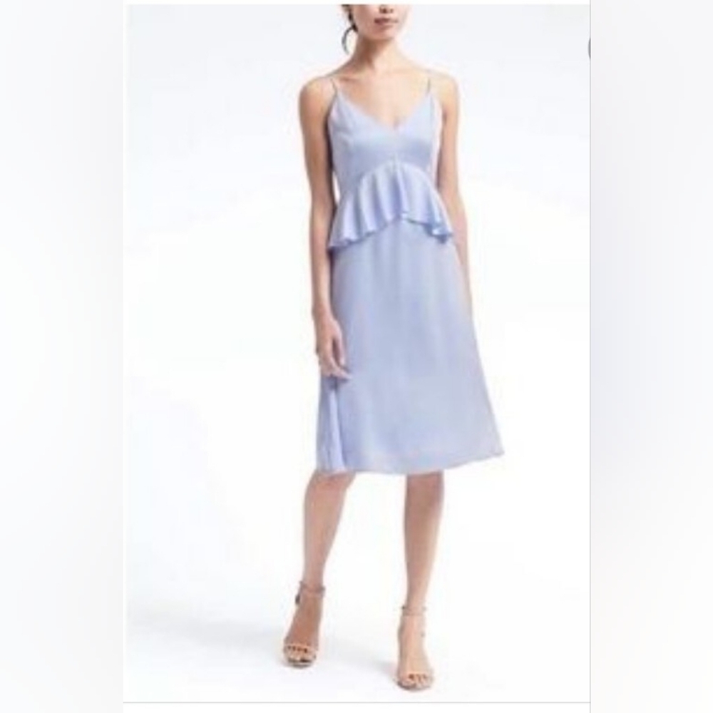 Banana republic periwinkle blue satin peplum dress 12